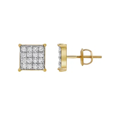 Lmj Women's Square Prism Yellow Gold Diamond Earrings