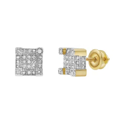 Lmj Women's Square Stud Yellow Gold Diamond Earrings