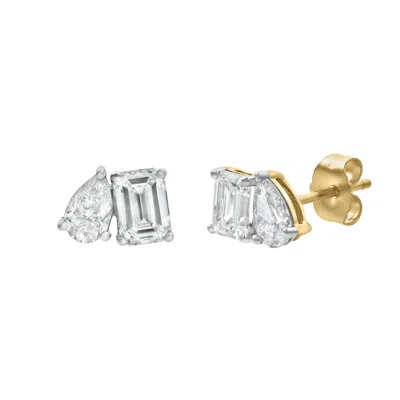Lmj Women's Vanessa Yellow Gold Lab Grown Diamond Toi Et Moi Earrings