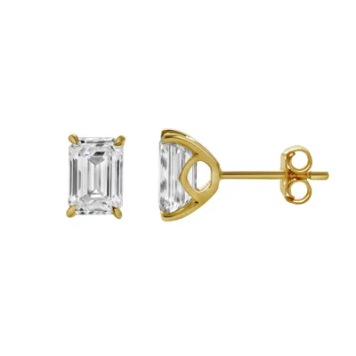 Lmj Women's Viridian Yellow Gold Lab Grown Emerald Cut Solitaire Diamond Earrings
