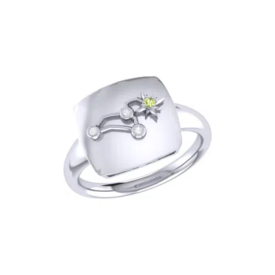 Lmj Women's White / Silver / Green Leo Lion Peridot & Diamond Constellation Signet Ring In Sterling Silv In Multi