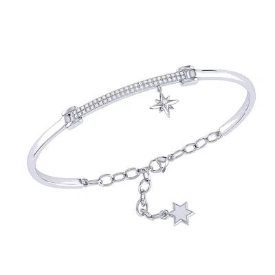 Lmj Women's White / Silver Little North Star Diamond Bar Bangle In Sterling Silver In Multi