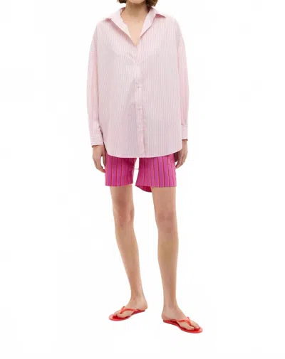 Lmnd Mara Oversized Long Sleeve Shirt In Primrose Pink/natural/true Red