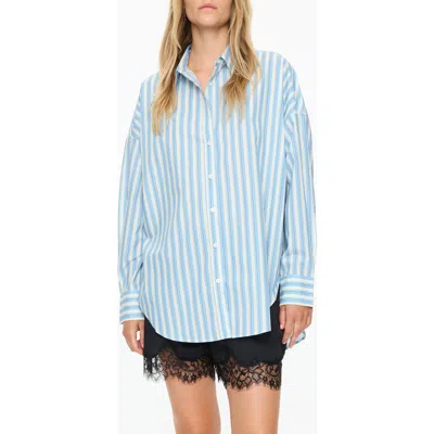 Lmnd Mara Stripe Cotton Button-up Shirt In Sky/navy/white