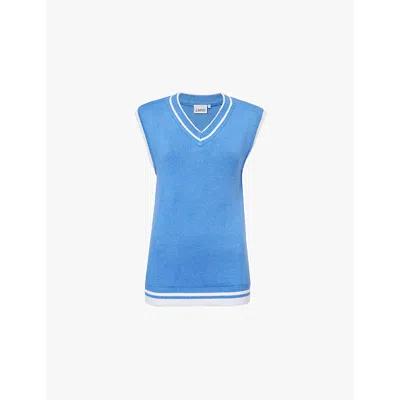 Lmnd Womens Ink Blue Colour-block Contrast-stripe Cotton-blend Knitted Vest