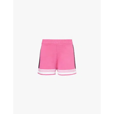 Lmnd Womens Peony Pink Colour-block Contrast-stripe Cotton-blend Knitted Shorts