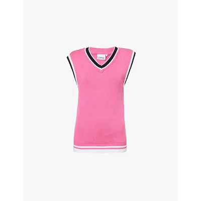 Lmnd Womens Peony Pink Colour-block Contrast-stripe Cotton-blend Knitted Waistcoat