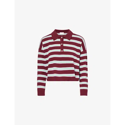 Lmnd Womens Luna Long-sleeve Striped Cotton Knitted Polo Shirt Cherry