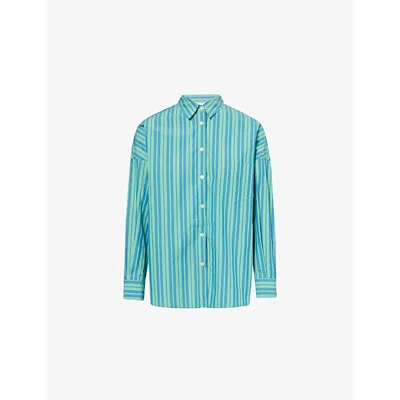 Lmnd Womens Chiara Long-sleeve Stripe Cotton Shirt Mystic Green