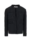 Ln22 Textured Wool Blend Jacket With Round Neckline In Black