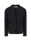 Ln22 Textured Wool Blend Jacket With Round Neckline In Black