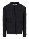 Ln22 Textured Wool Blend Jacket With Round Neckline In Black