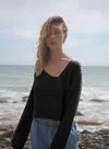 Lna Angie V Neck Sweater In Black In Black