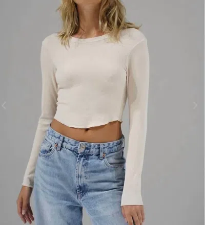 Lna Arya Cropped Long Sleeve Top In Bone In White