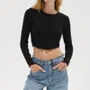 Lna Arya Ribbed Long Sleeve Top In Black In Black