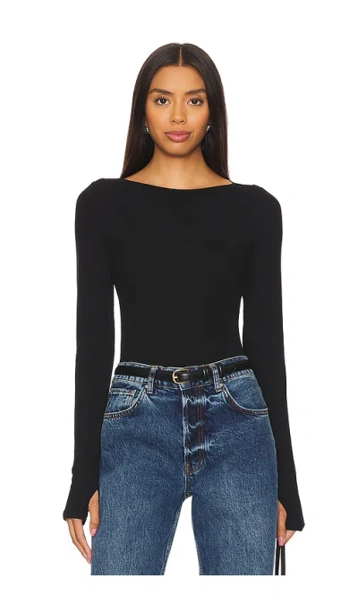 Lna Bellina Ribbed Long Sleeve Top In Black