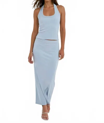 Lna Bradley Halter Top In Blue Mist In Animal Print