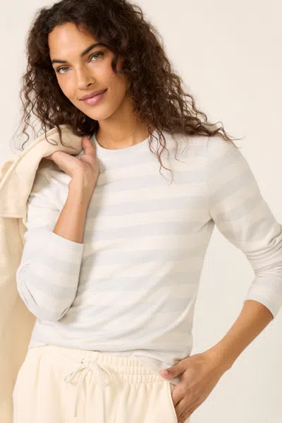 Lna Brushed Rilo Lurex Stripe Top In White