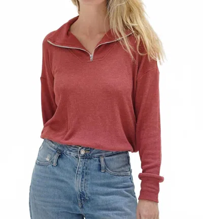 Lna Carter Half Zip Top In Washed Brick In Burgundy