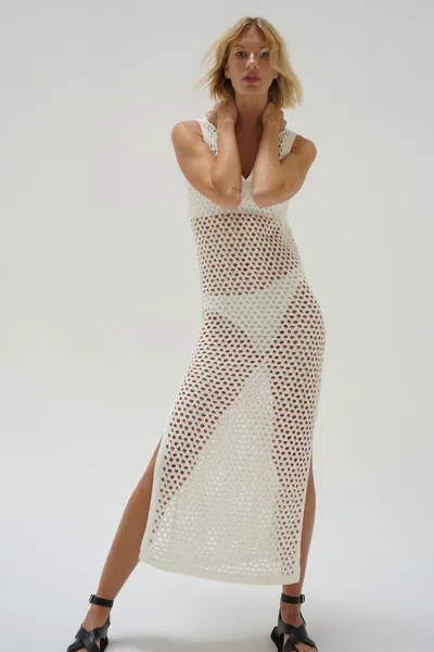 Lna Clothing Althaia V Open Knit Maxi Dress In Ivory