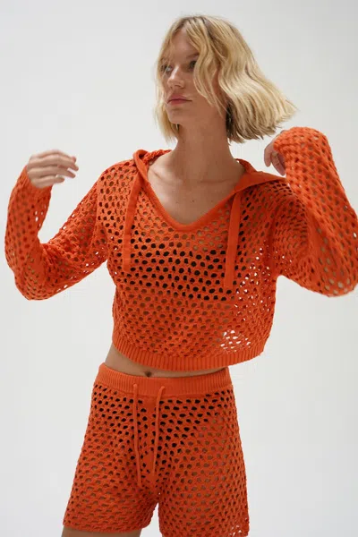 Lna Clothing Cari Open Knit Hoodie In Summer Coral