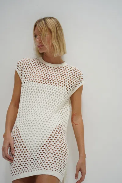 Lna Clothing Trey Open Knit Mini Dress In Ivory