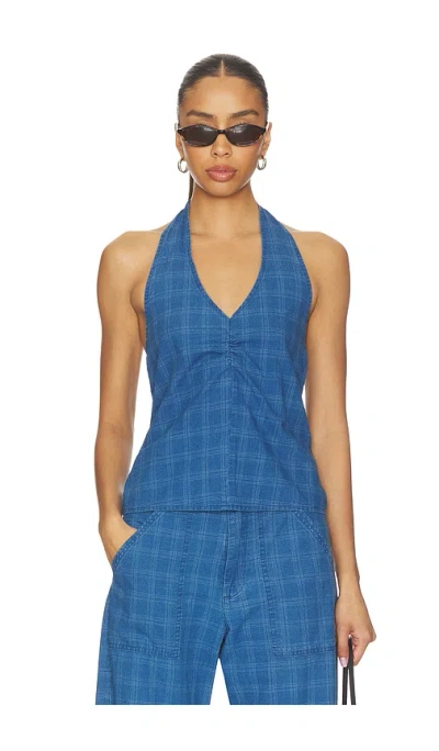 Lna Cora Plaid Halter In Blue