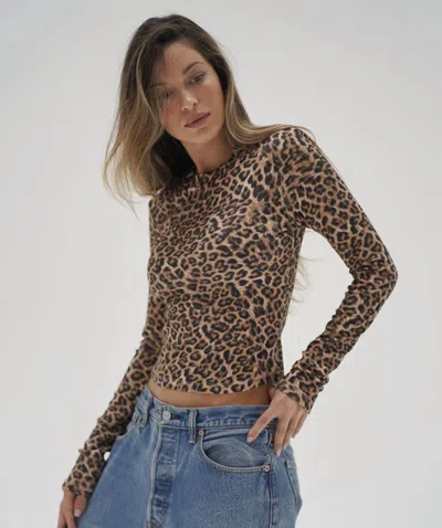 Lna Dalston Crop Long Sleeve Top In Leopard In Multi
