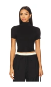 Lna Demi Fitted Mock Neck Top In Black
