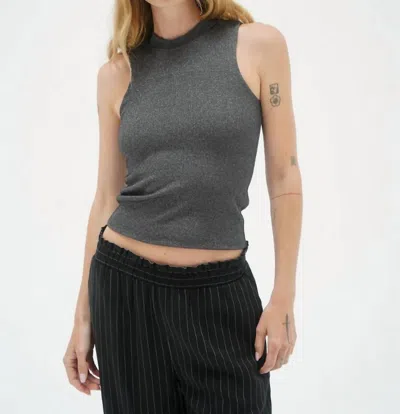 Lna Double Layer Lurex Rib Top In Black Lurex