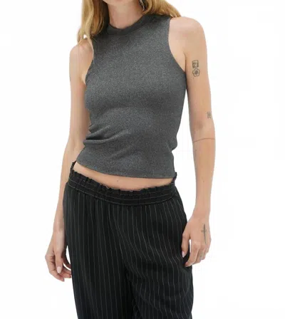 Lna Double Layer Rib Sleeveless Top In Black Lurex In Gray
