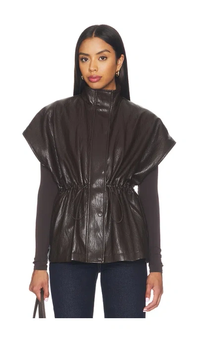 Lna Fairfax Short Sleeve Leather Jacket In Brown