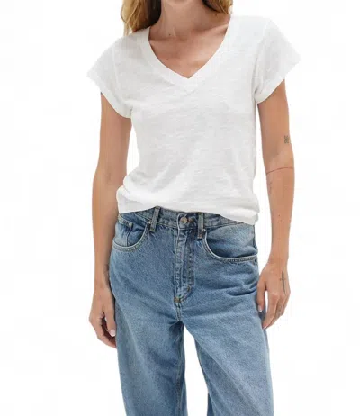 Lna Fitted Deep V Cotton Tee In White