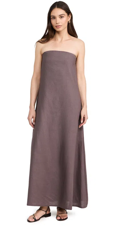 Lna Freja Linen Maxi Dress Slate In Brown