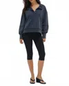 Lna Hallie Snap Collared Pullover Sweatshirt In Stone Wash Navy In Blue
