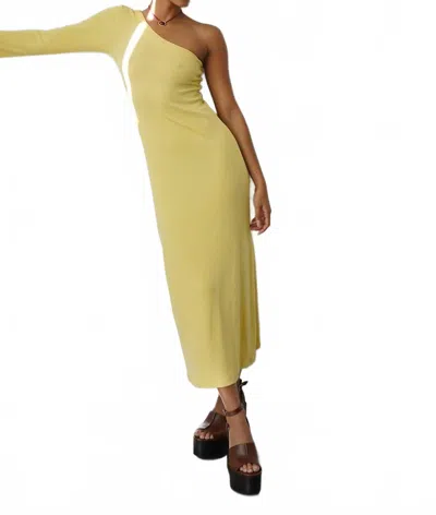Lna Holden Rib One Shoulder Dress In Rafia In Yellow