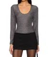 Lna Jacinda Lurex Rib Long Sleeve Top In Black In Gray