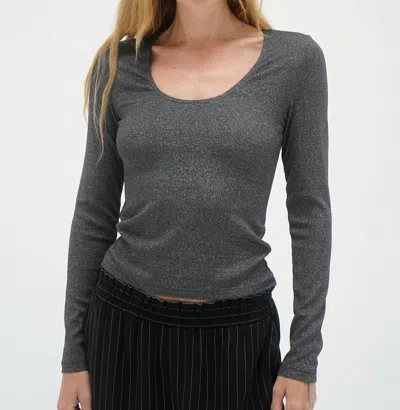 Lna Jacinda Lurex Rib Top In Black Lurex