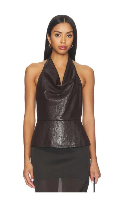 Lna Jet Faux Leather Halter Top In 브라운