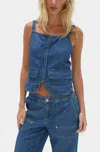 Lna Jordyn Square Neck Top In Soft Denim In Blue