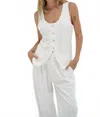 Lna Kai Long Line Linen Vest In Whisper White In White