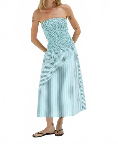 LNA KAPAIA STRAPLESS DRESS IN TEAL NAVY STRIPE