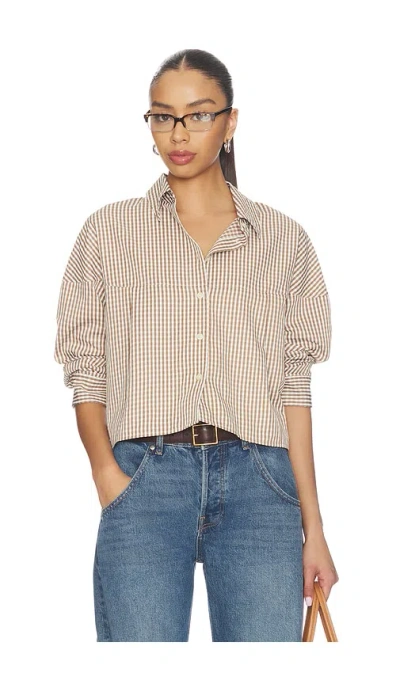 Lna Kayleigh Check Blouse In Brown Check