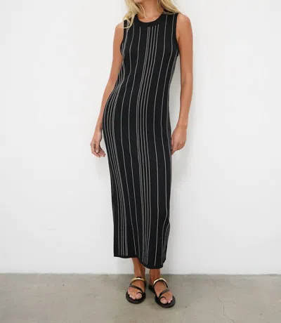 Lna Kelly Tank Dress In Black With Ivory Stripe