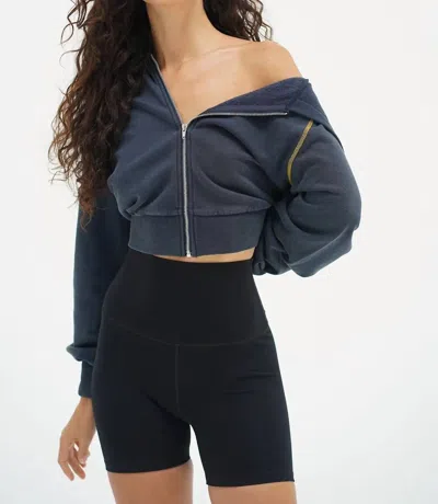 Lna Lennon Zip Up Hoodie In Stone Wash In Blue