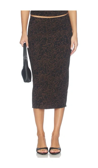 Lna Leony Printed Rib Skirt In Brown
