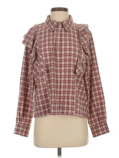 Pre-owned Lna Long Sleeve Blouse In Burgundy