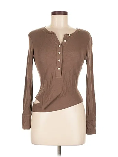 Pre-owned Lna Long Sleeve Henley Shirt In Brown