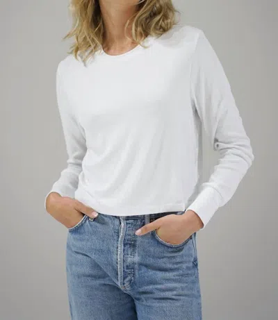 Lna Long Sleeve Ribbed Crewneck Top In White