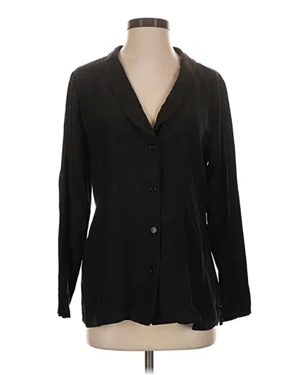 Pre-owned Lna Long Sleeve Silk Top Black Plunge Neckline Tops
